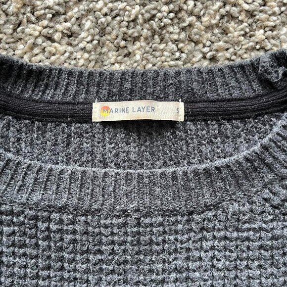 Gray Marine Layer Waffle Knit Womens Small Sweater, Chunky Fall Pullover - Picture 2 of 5